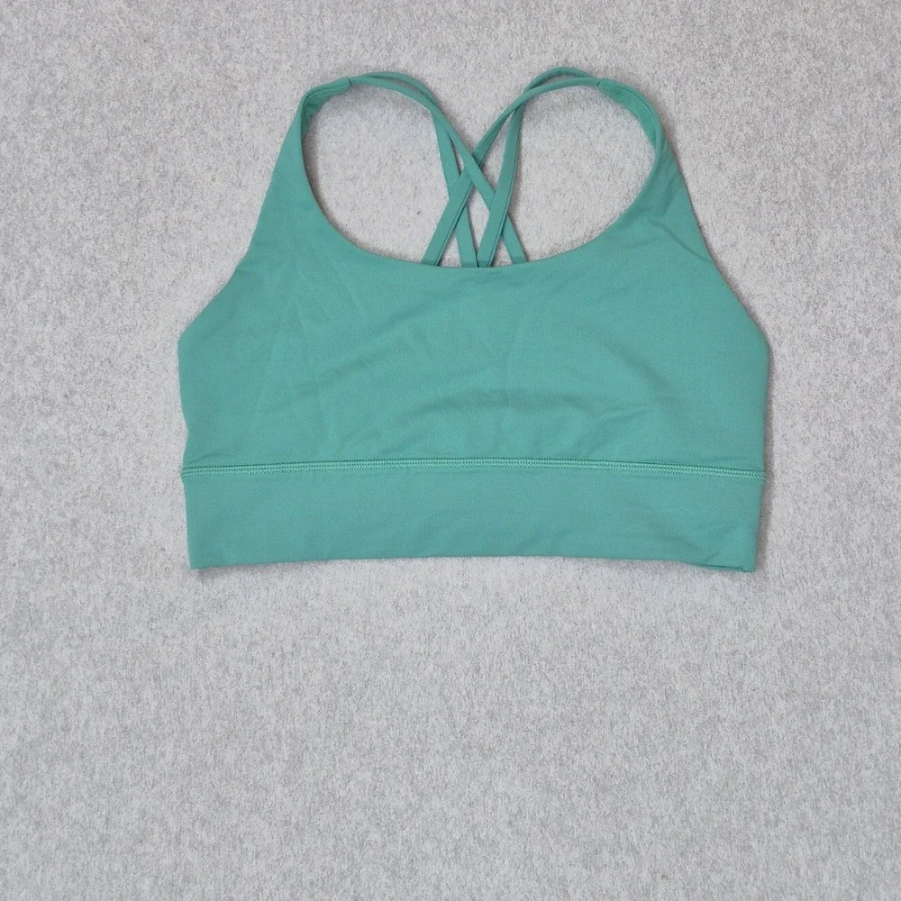 Lululemon Women Sports Bra 10 Green Energy Longline Wireless Knit Crossback